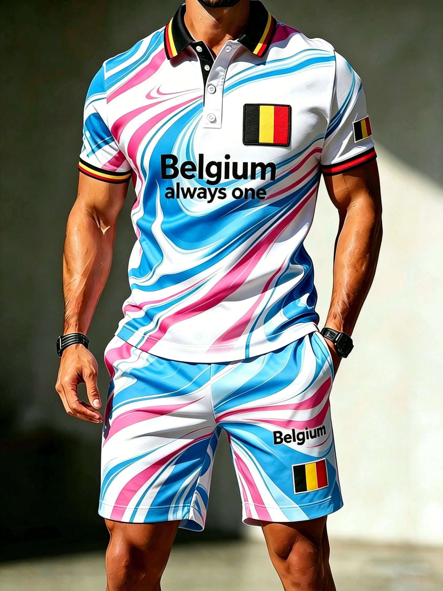 Affiche d’art pour les supporters de football belge, motif de match masculin, ensemble polo pour fans