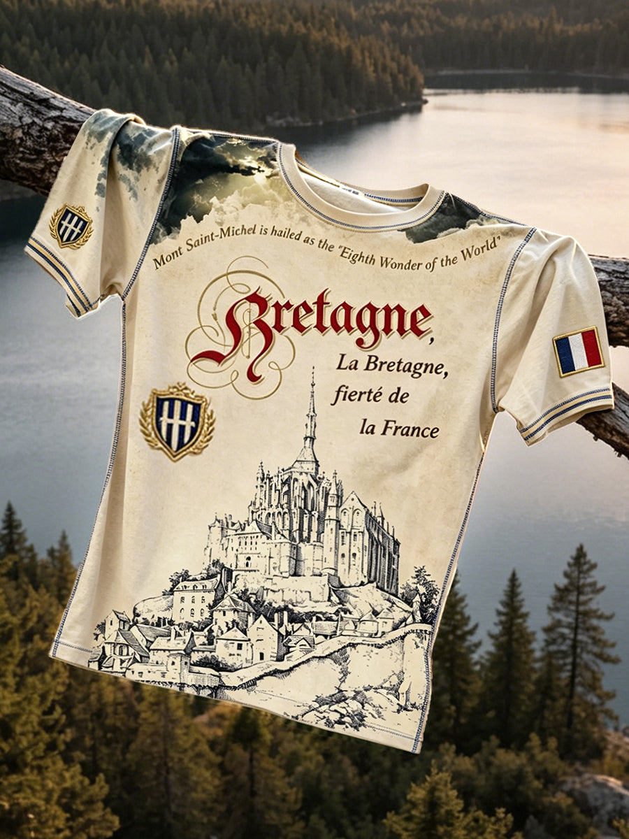 T-shirt décontracté vintage pour homme, imprimé du Mont-Saint-Michel