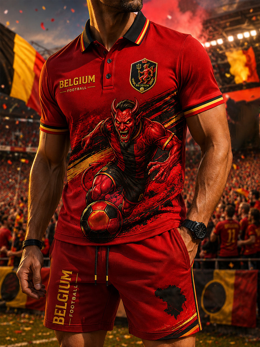 Ensemble Polo Homme Imprimé Thème Football Manches Courtes