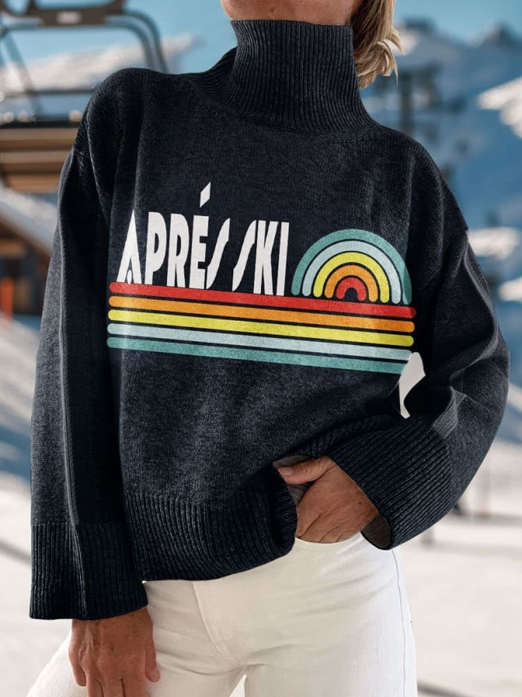 Vintage Apres Ski Print Knit Turtleneck Pullover Sweater Multicolor / S Pull women