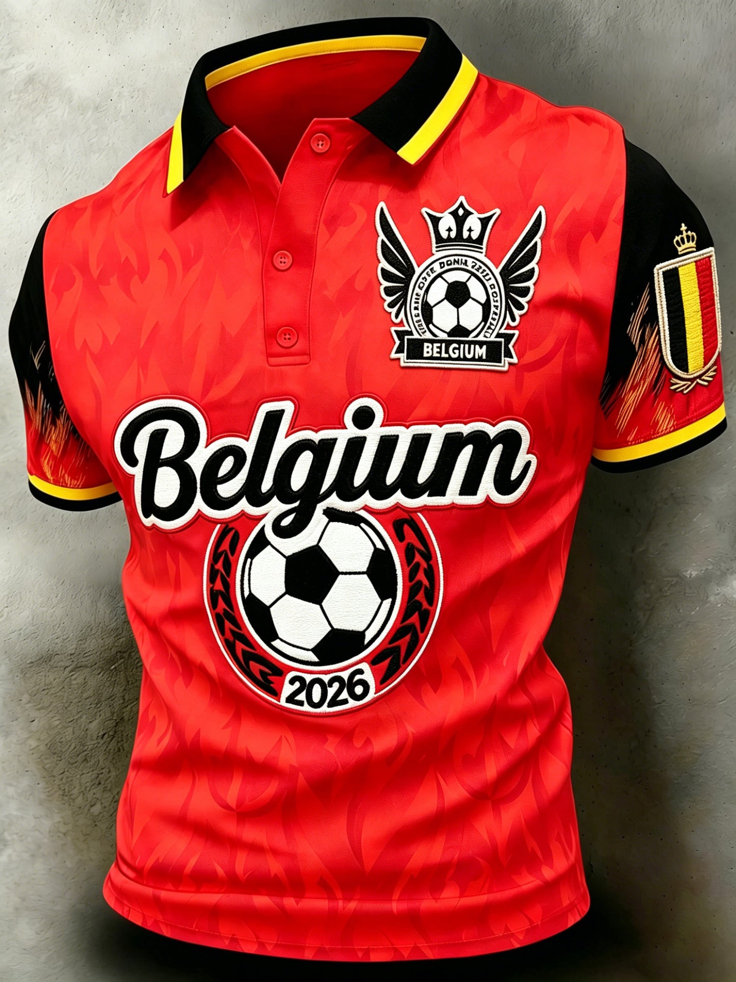 Impression artistique pour les supporters du match de football de la Belgique masculine, polo pour fans