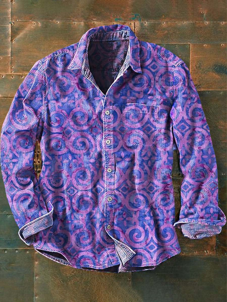 Chemise décontractée à manches longues vintage à imprimé floral pour hommes comme image / S Chemises