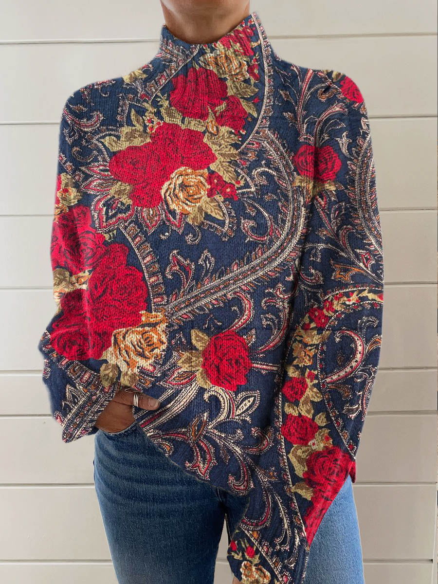 Vintage Art Print Casual Chic Pull Pull Femme A / S Pull