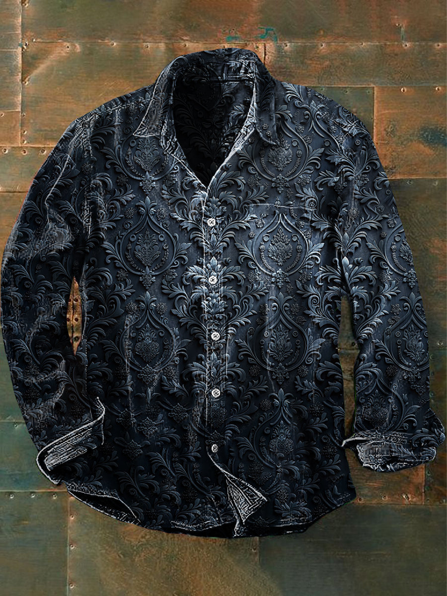 Unisexe Hommes Vintage Punk Gothique Floral Abstrait Imprimer Casual Chemise à manches longues comme image / S