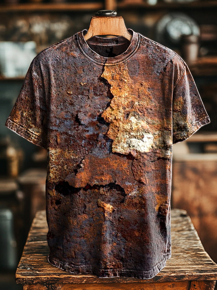 Unisex Retro Aged Rouille Imprimé Casual Loose T-shirt à manches courtes coloré / S