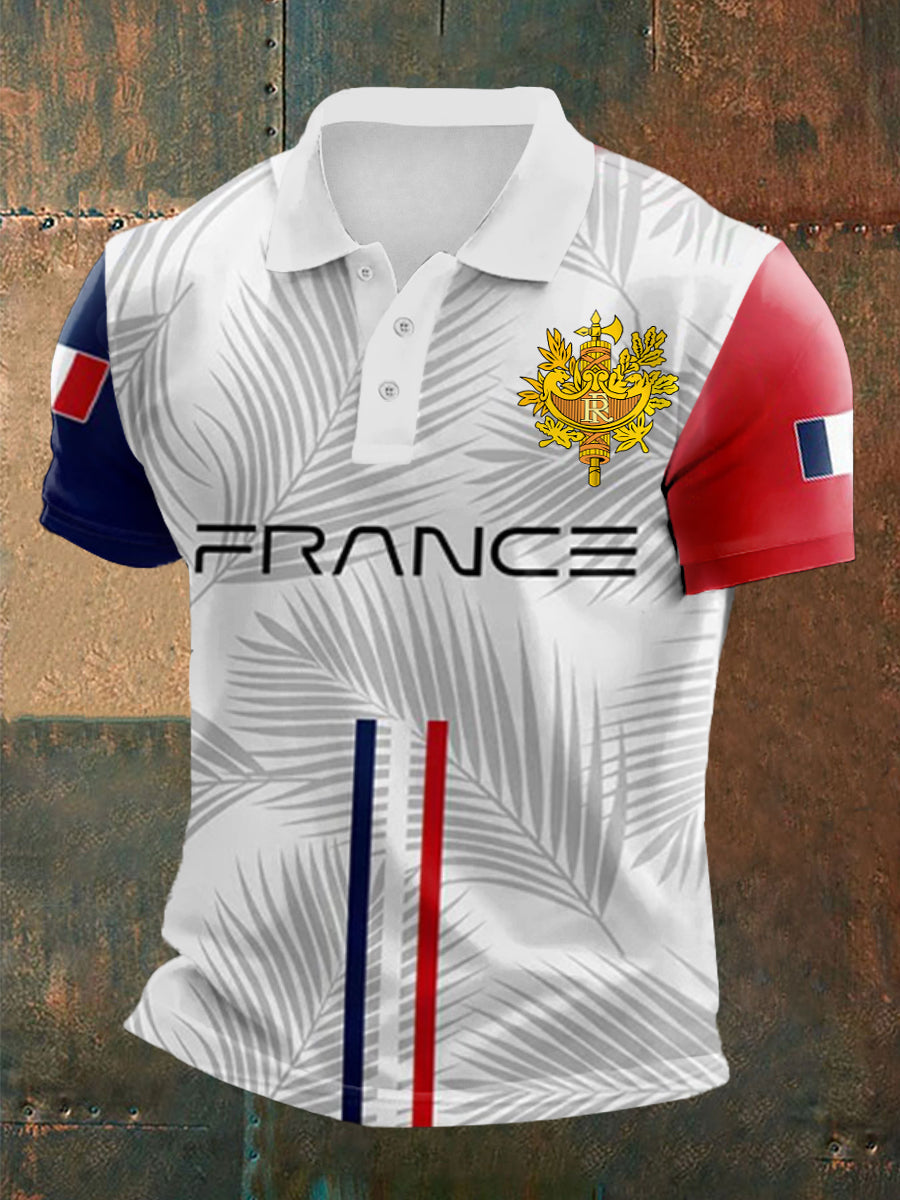 Polo à Manches Courtes avec Design Drapeau Français pour Hommes comme image / S