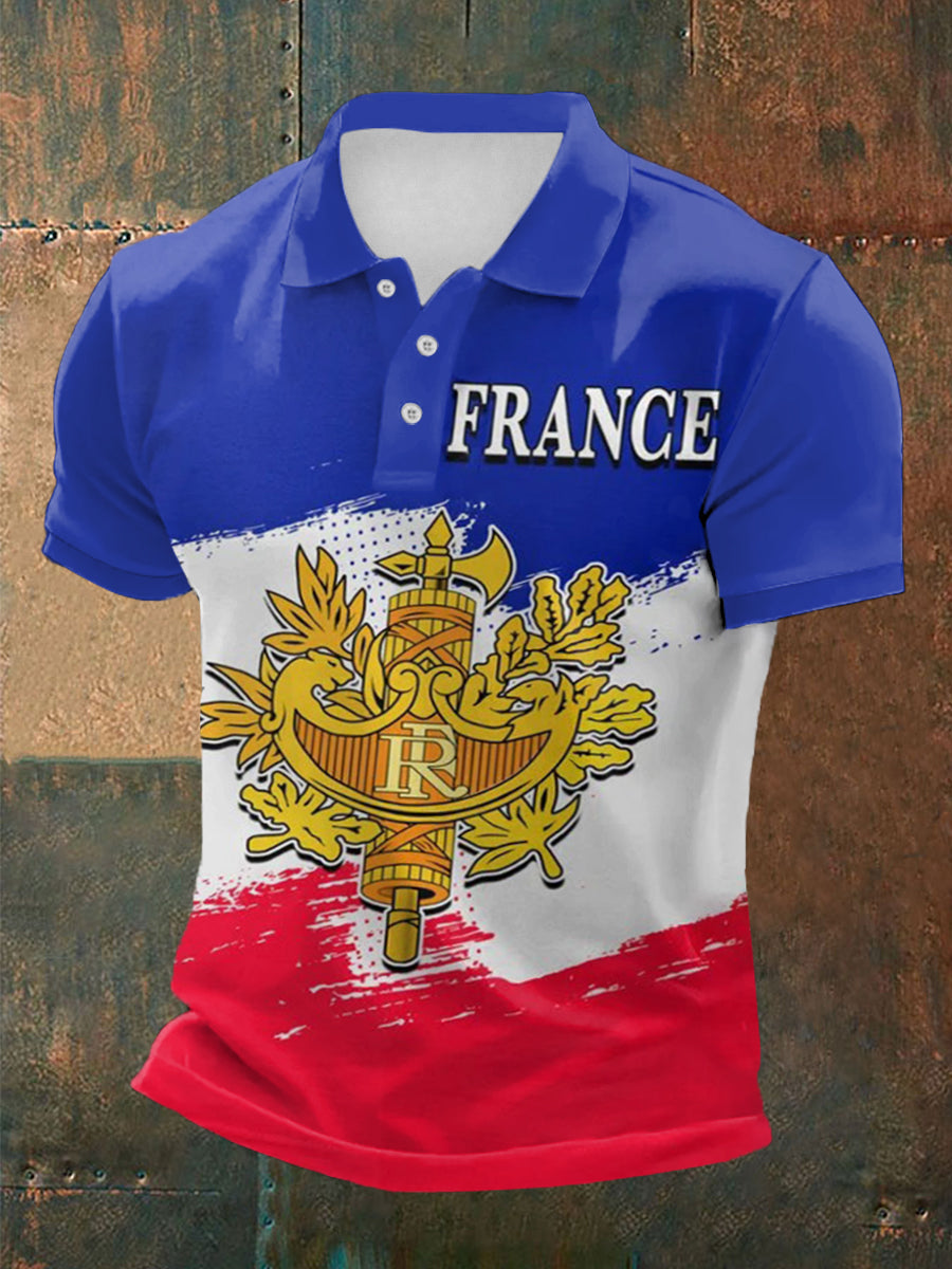 T-shirt à Manches Courtes Imprimé Drapeau Français pour Homme comme image / S