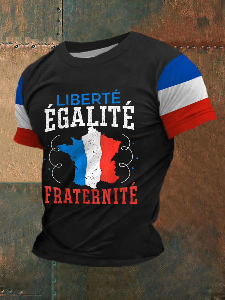 T-shirt à manches courtes imprimé Liberte Egalite Fraternite Homme Noir / S