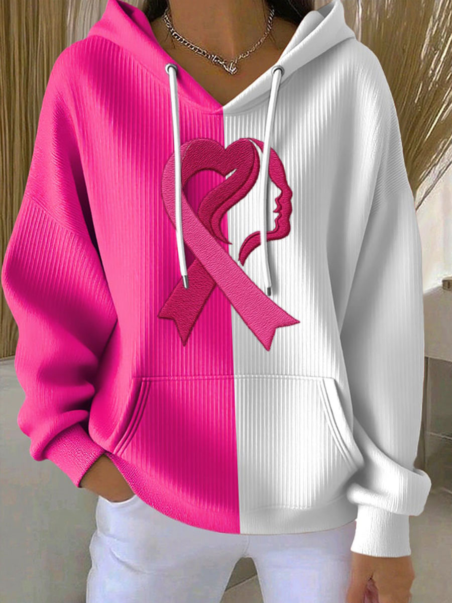 Sweat à capuche à imprimé sensibilisation au cancer du sein pour femmes
