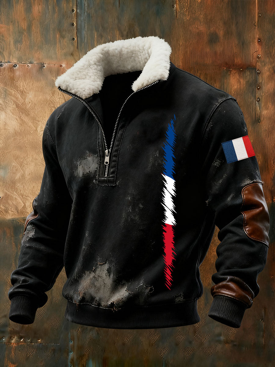 Chandail à capuchon avec fermeture éclair France Timbre Baggy Homme