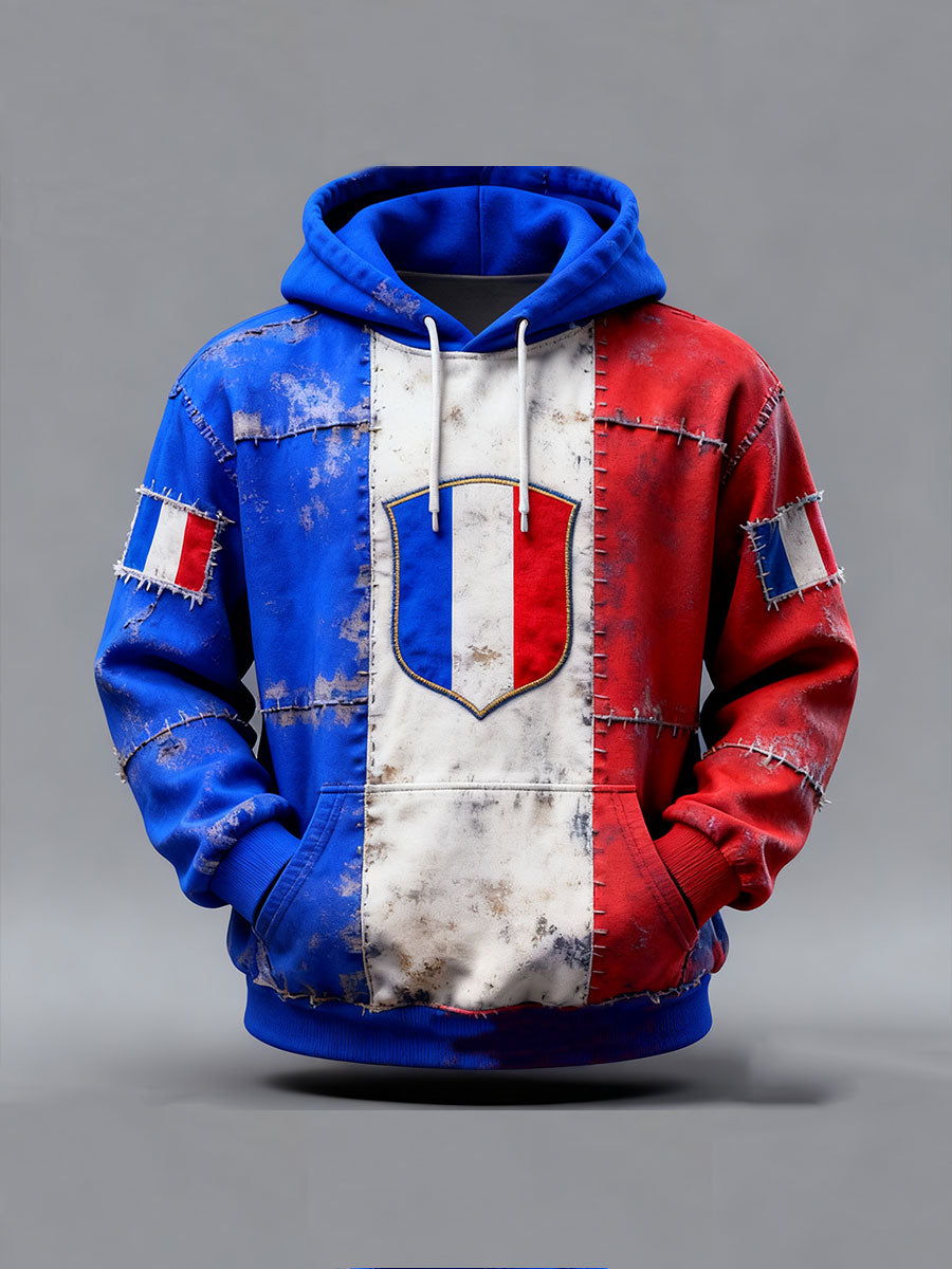 Sweat à capuche surdimensionné à épaules dénudées avec poches French Stamp