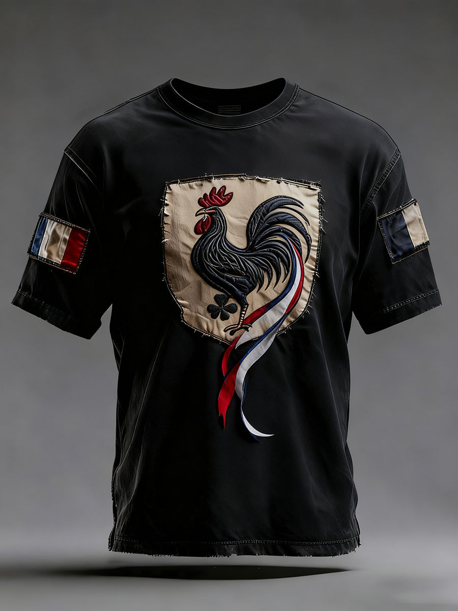 Drapeau Français Vintage des hommes en détresse T-shirt décontracté