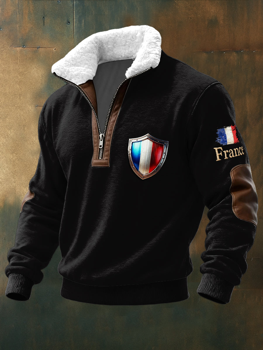 Sweat-shirt décontracté Bouclier du drapeau français pour hommes