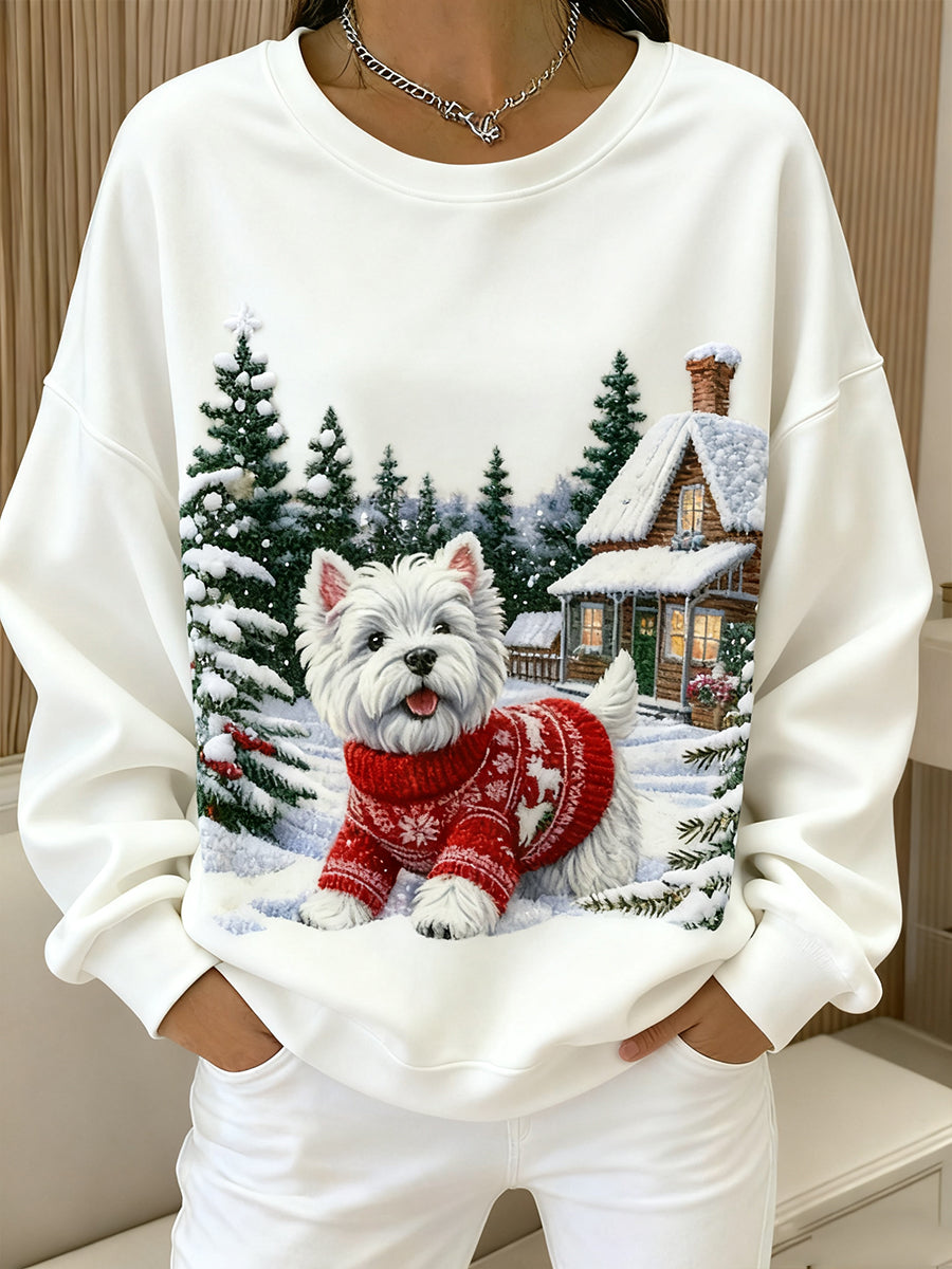 Top confortable à imprimé animal rétro de Noël pour femmes