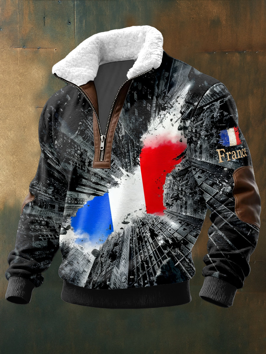 Sweat-shirt à col debout créatif pour homme, drapeau français