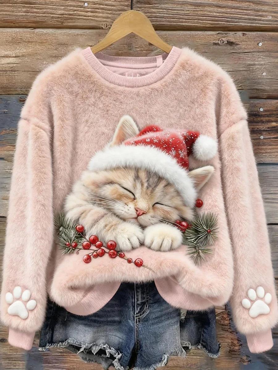 Top Décontracté en Flanelle Imprimé Art de Noël Animal Rétro Femme