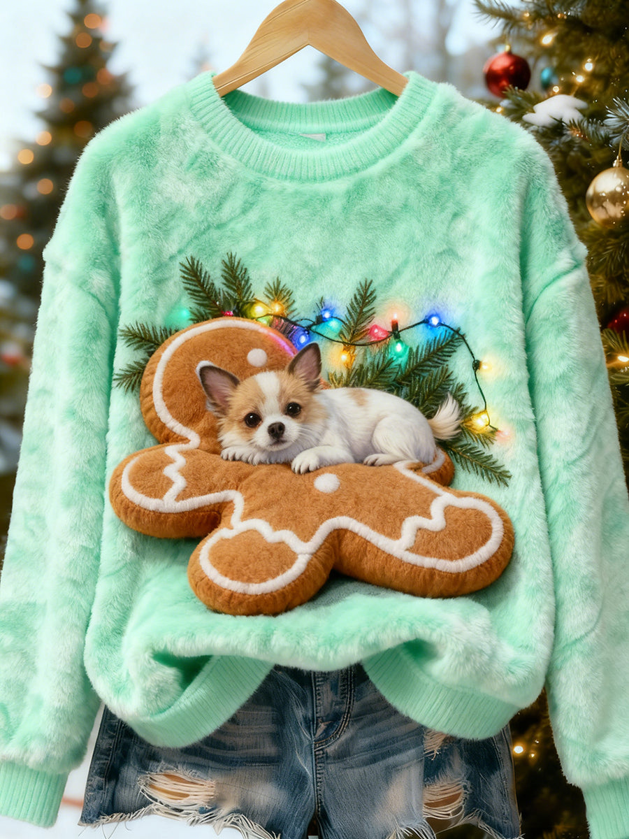 Top Décontracté en Flanelle Imprimé Art de Noël Animal Rétro Femme