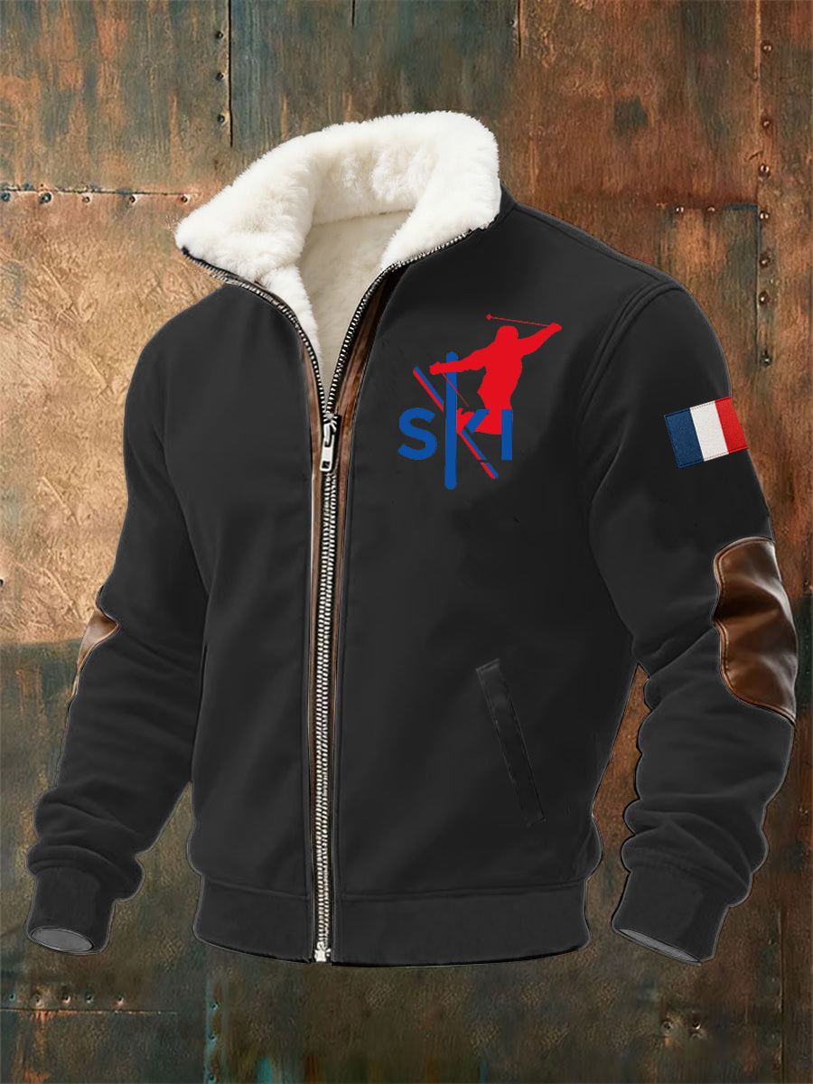 Sweat-shirt zippé à col en peluche pour homme