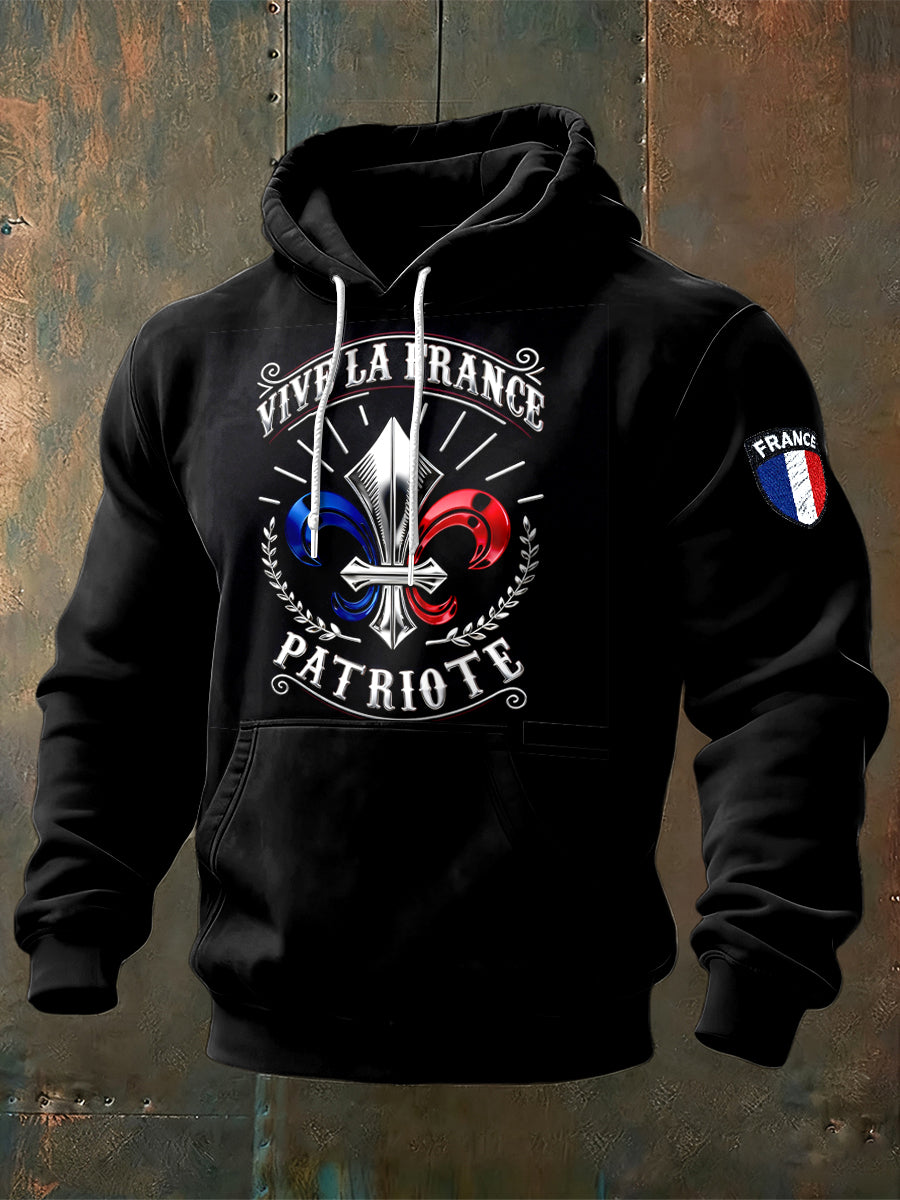 Sweat à capuche décontracté imprimé drapeau français pour hommes