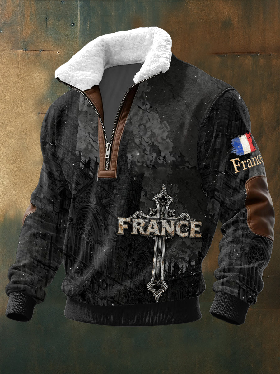 Sweat-shirt Homme Noir Imprimé Croix Française