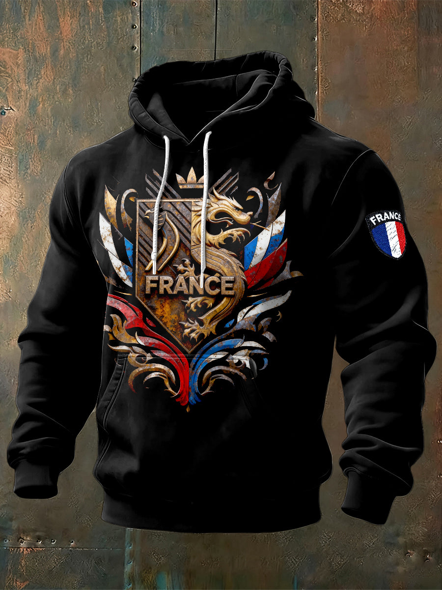 Sweat à capuche décontracté à imprimé français pour hommes