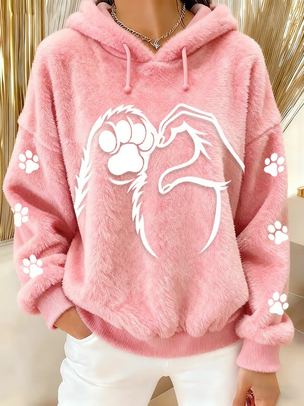 Sweat à capuche en flanelle imprimé animal amusant pour femmes
