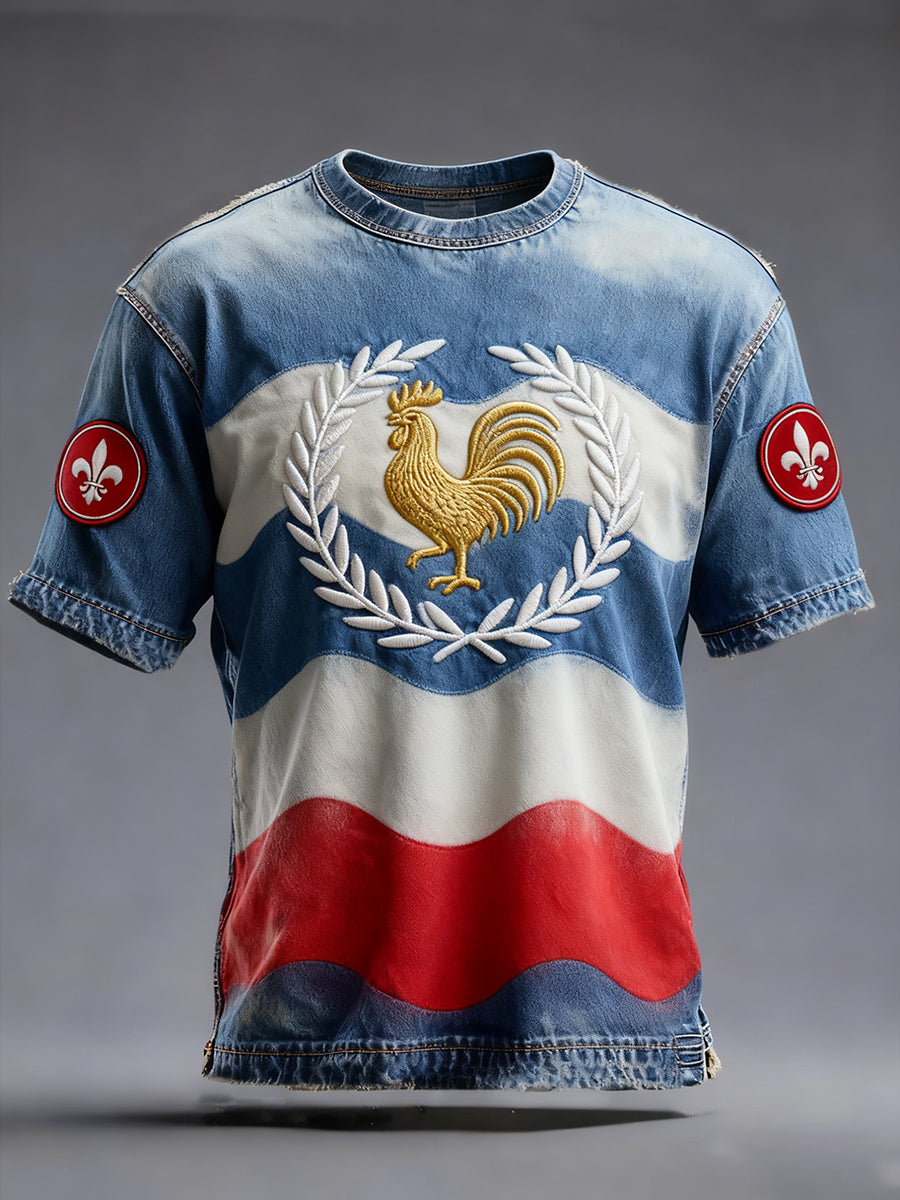 Drapeau Français Vintage des hommes en détresse T-shirt décontracté
