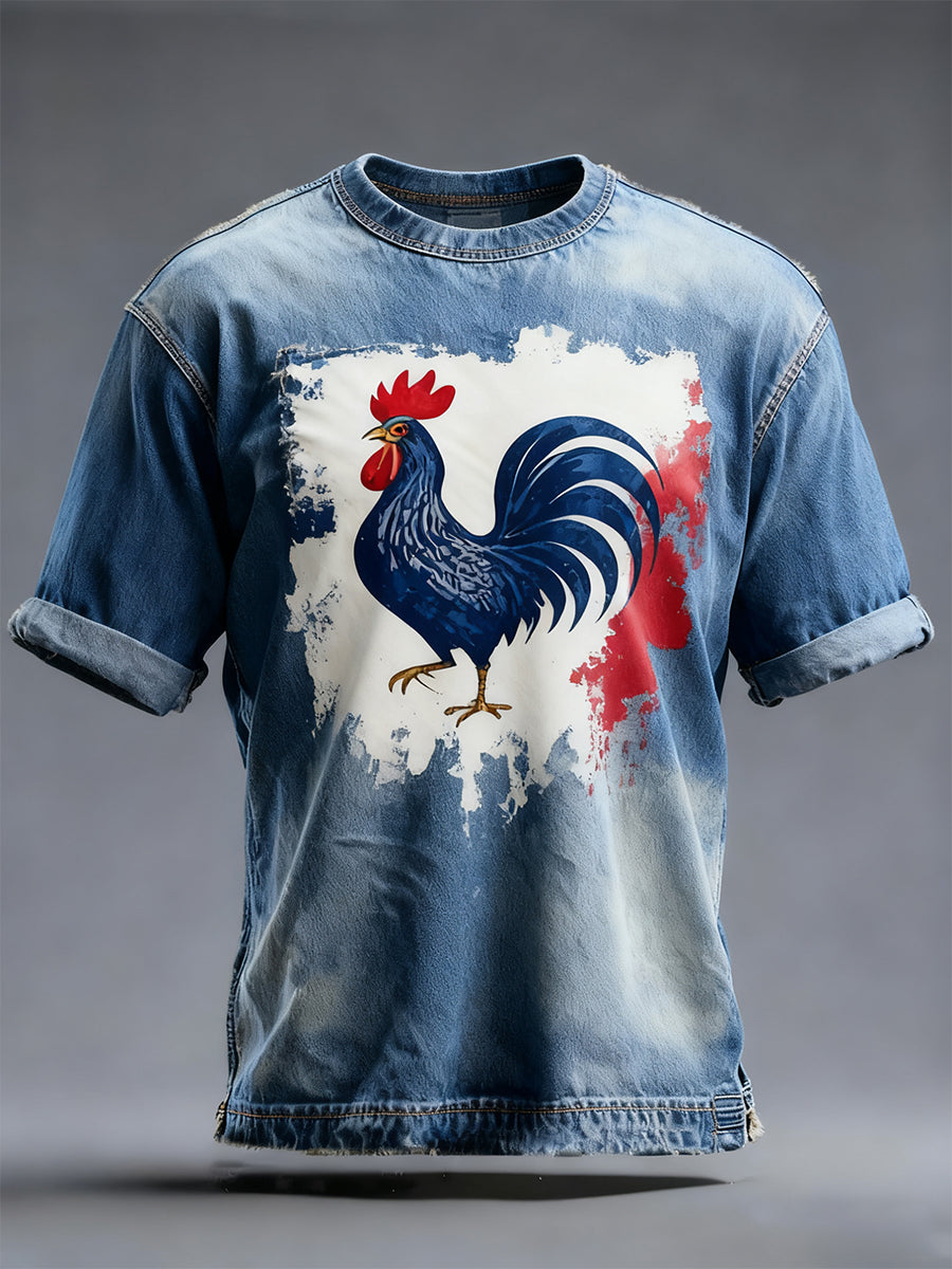 Drapeau Français Vintage des hommes en détresse T-shirt décontracté