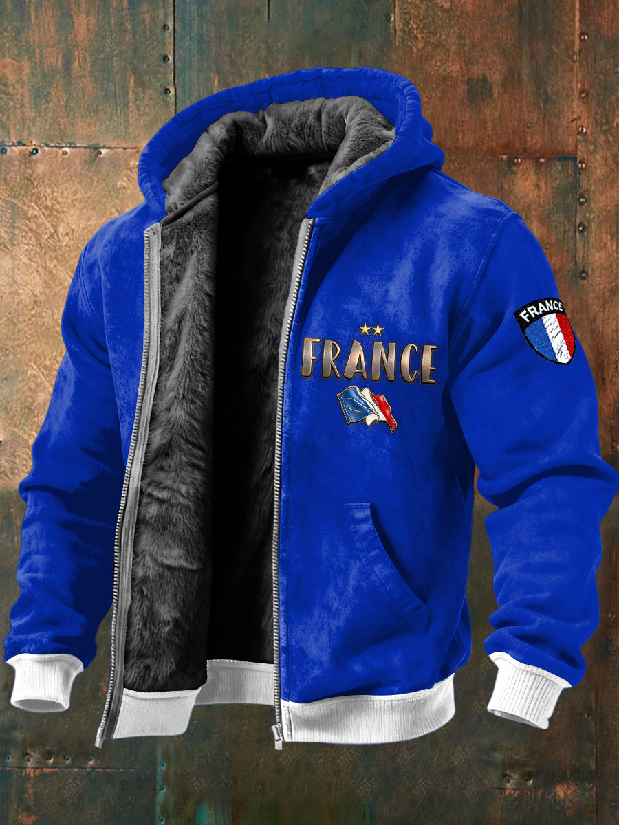 Veste Homme Bleue Doublée En Molleton Drapeau Français Design