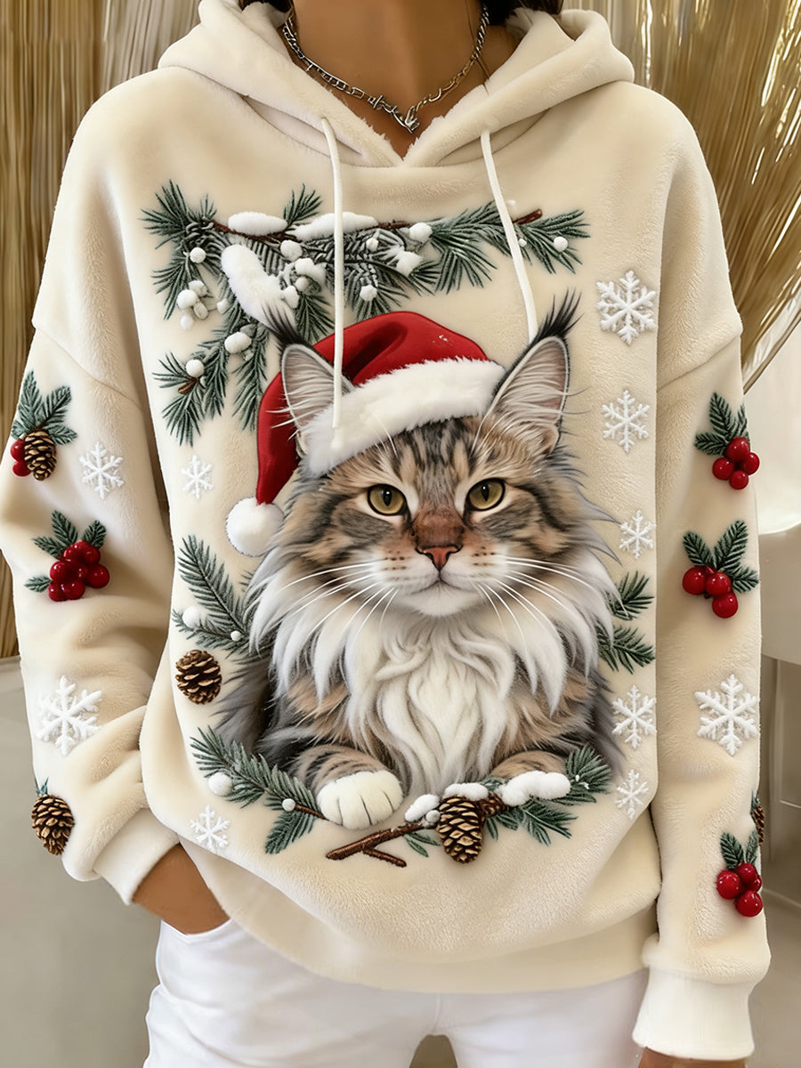 Sweat-shirt à capuche en flanelle à imprimé animal rétro femme