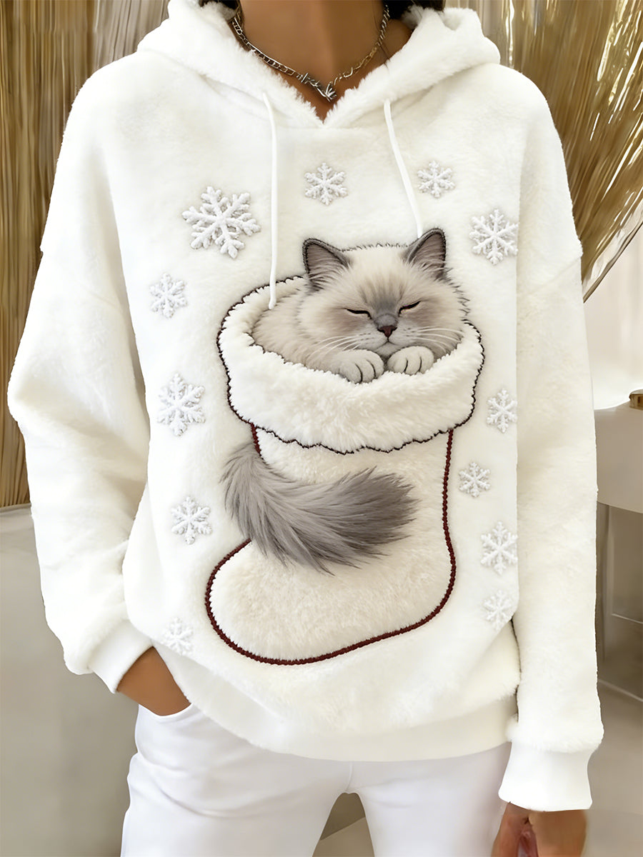 Sweat-shirt à capuche en flanelle à imprimé animal rétro femme