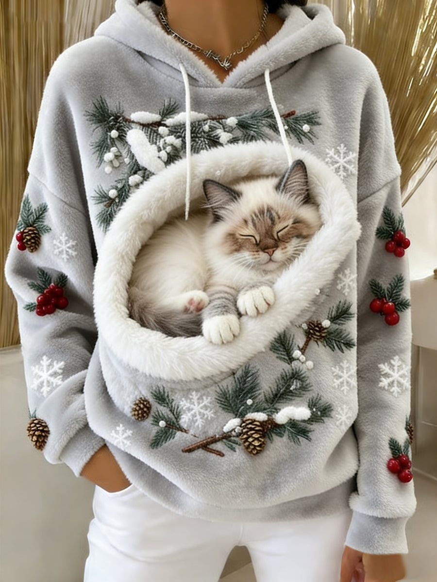 Sweat-shirt à capuche en flanelle à imprimé animal rétro femme