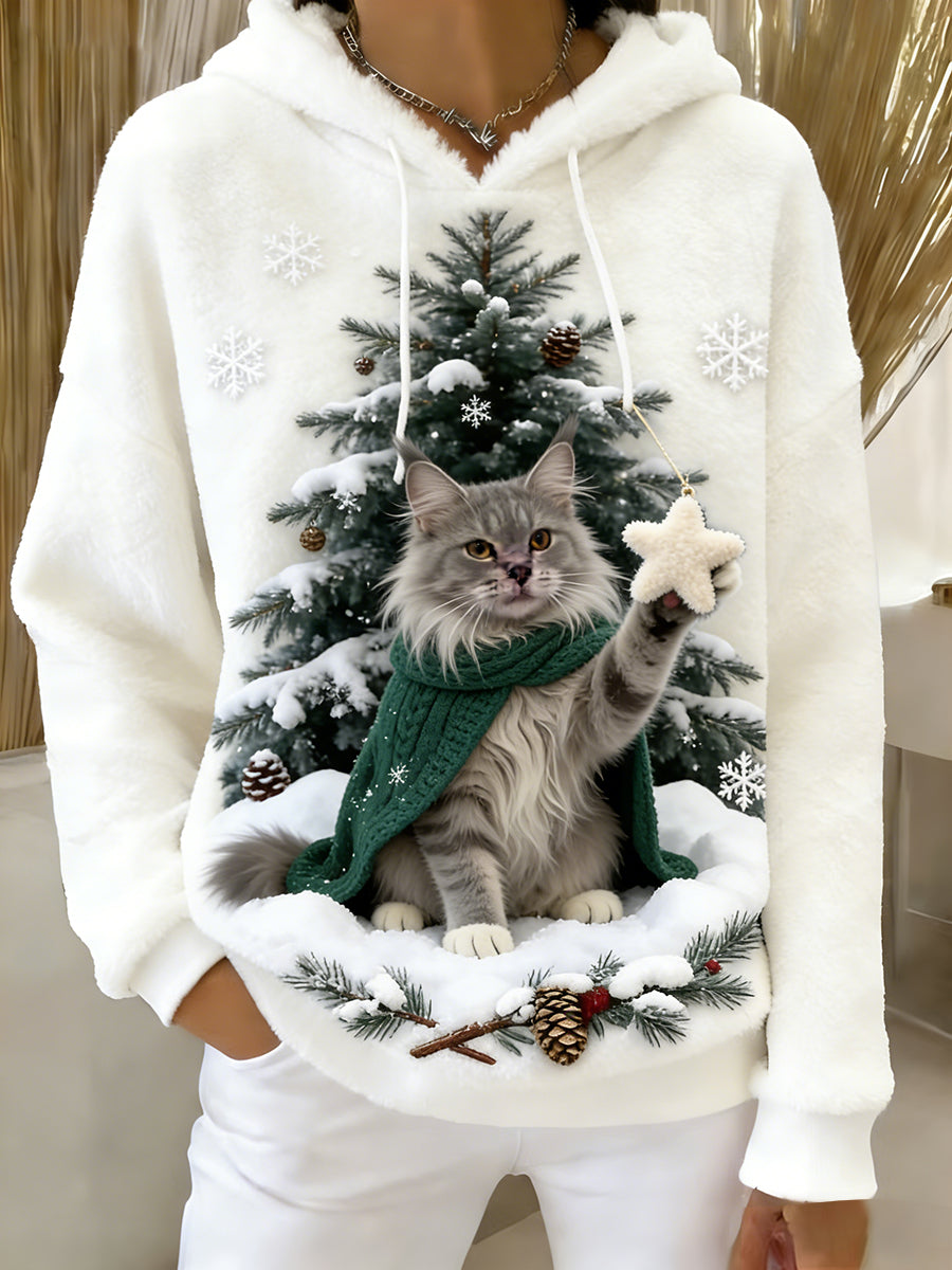 Sweat-shirt à capuche en flanelle à imprimé animal rétro femme