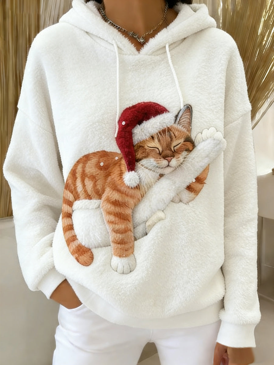 Sweat-shirt à capuche en flanelle à imprimé animal rétro femme