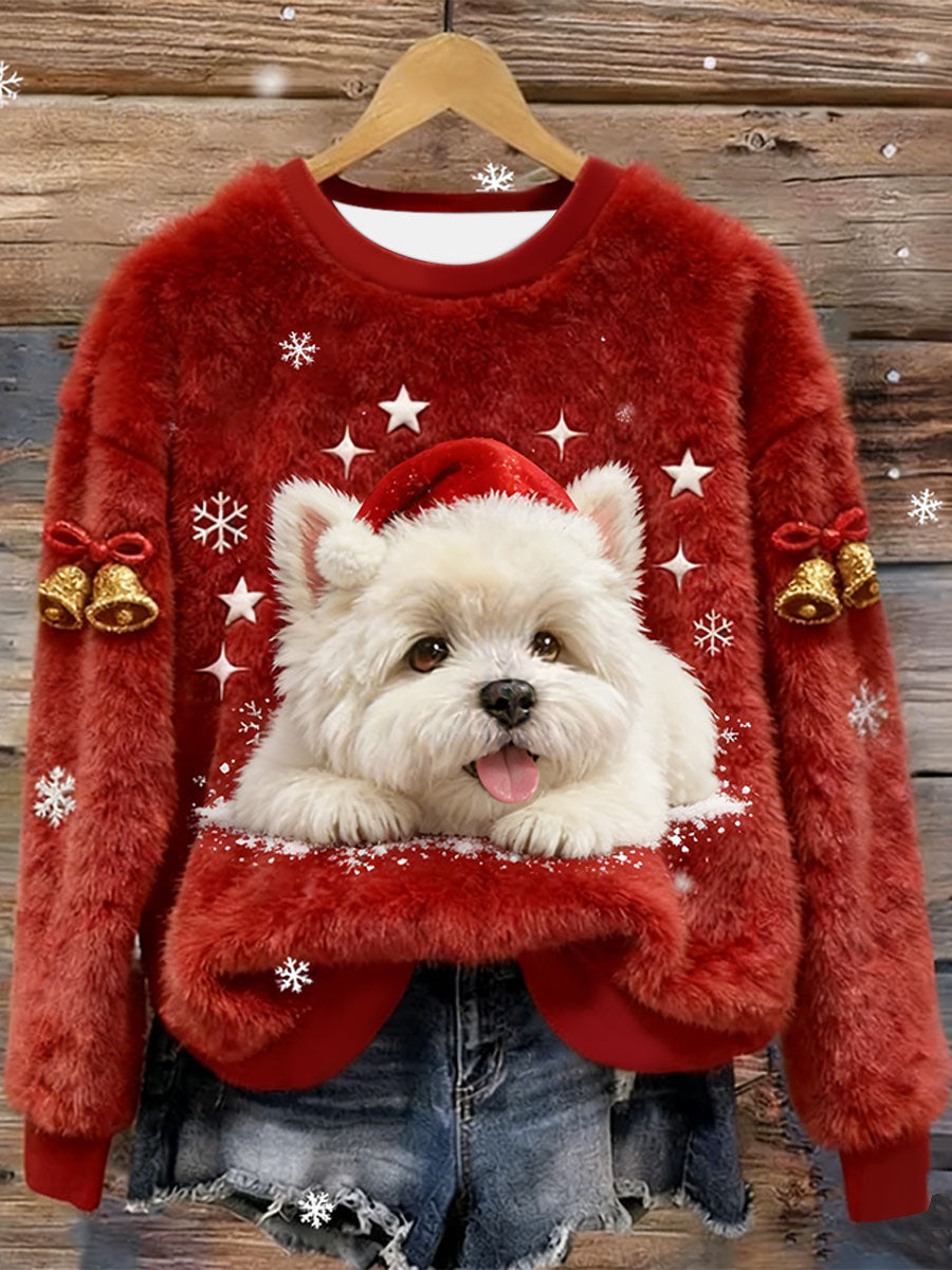 Sweat à capuche en flanelle de Noël Westie West Highland pour femme, blanc