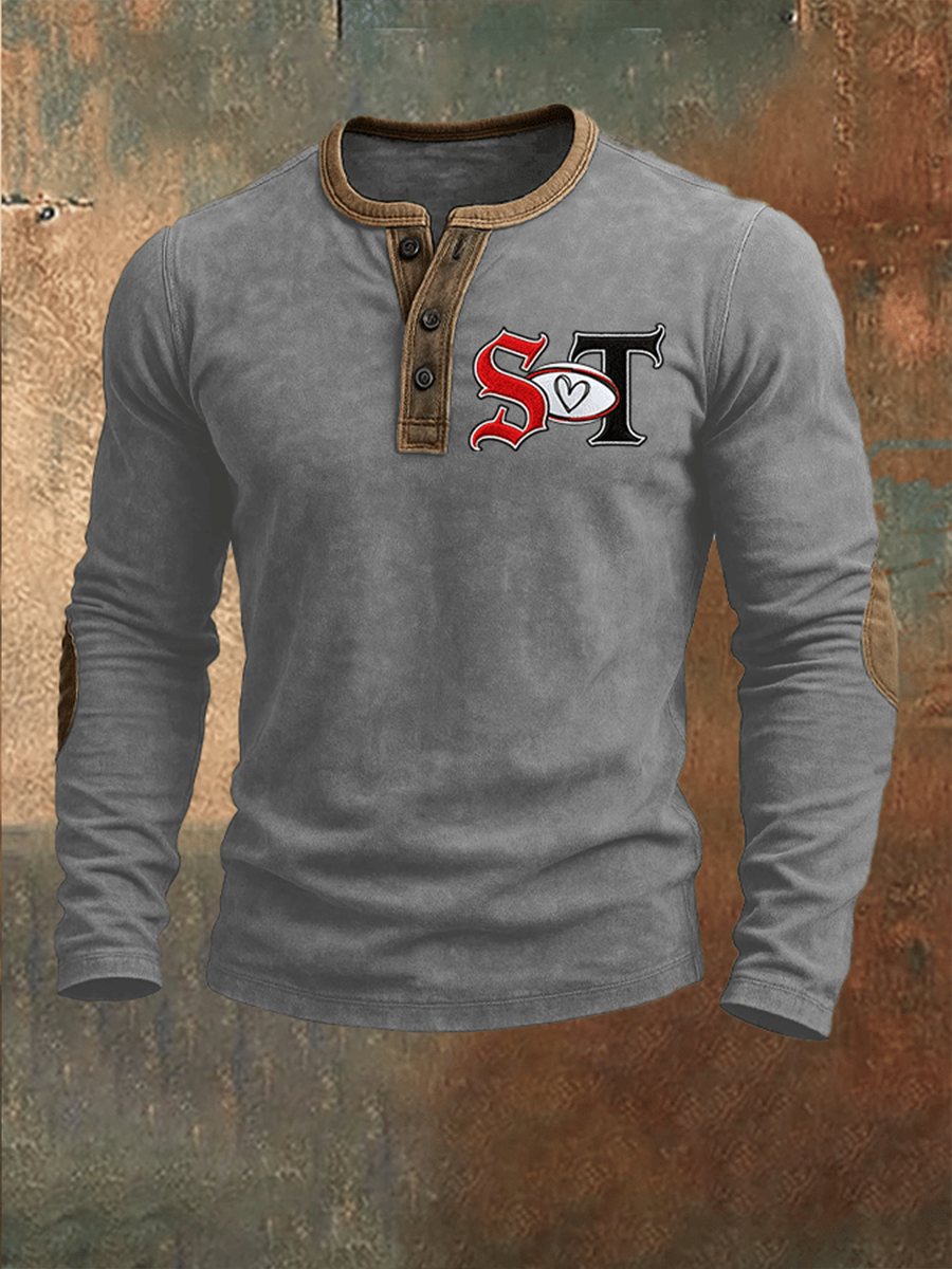 T-shirt imprimé rugby à manches longues pour hommes