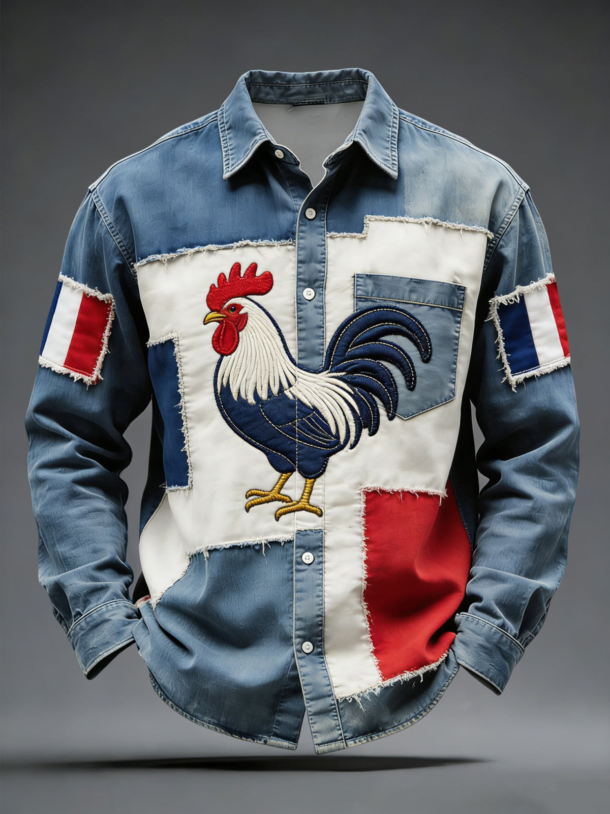 Chemise Décontractée Rétro Drapeau Français Patchwork