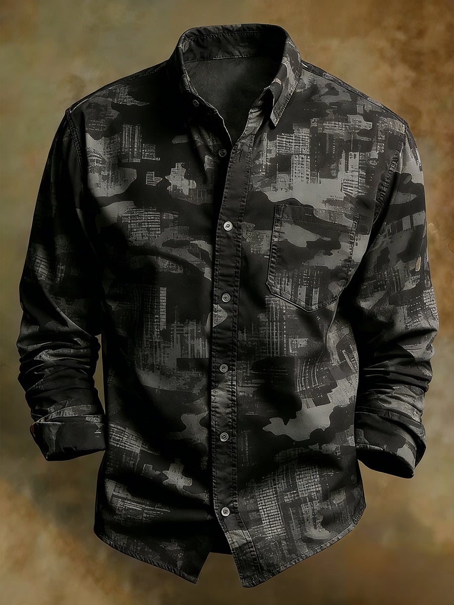 Rétro Art Print Business confortable chemise à manches longues pour hommes