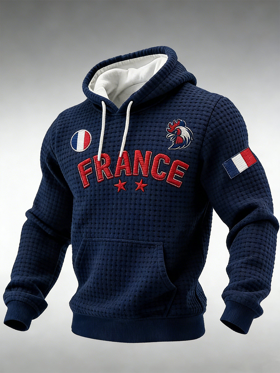 Sweat à capuche à carreaux en coton à imprimé France Football Homme