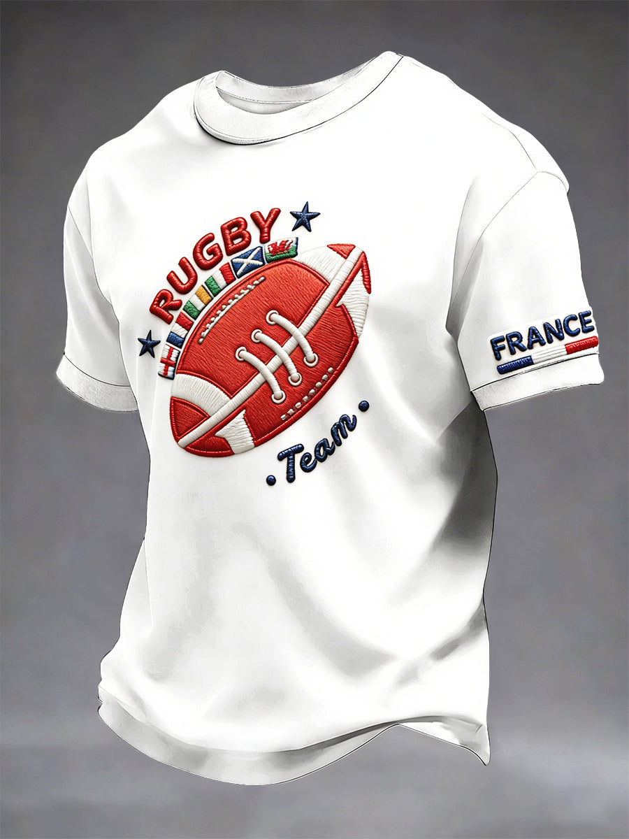 T-shirt blanc décontracté imprimé en 3D France Rugby Six Nations pour homme