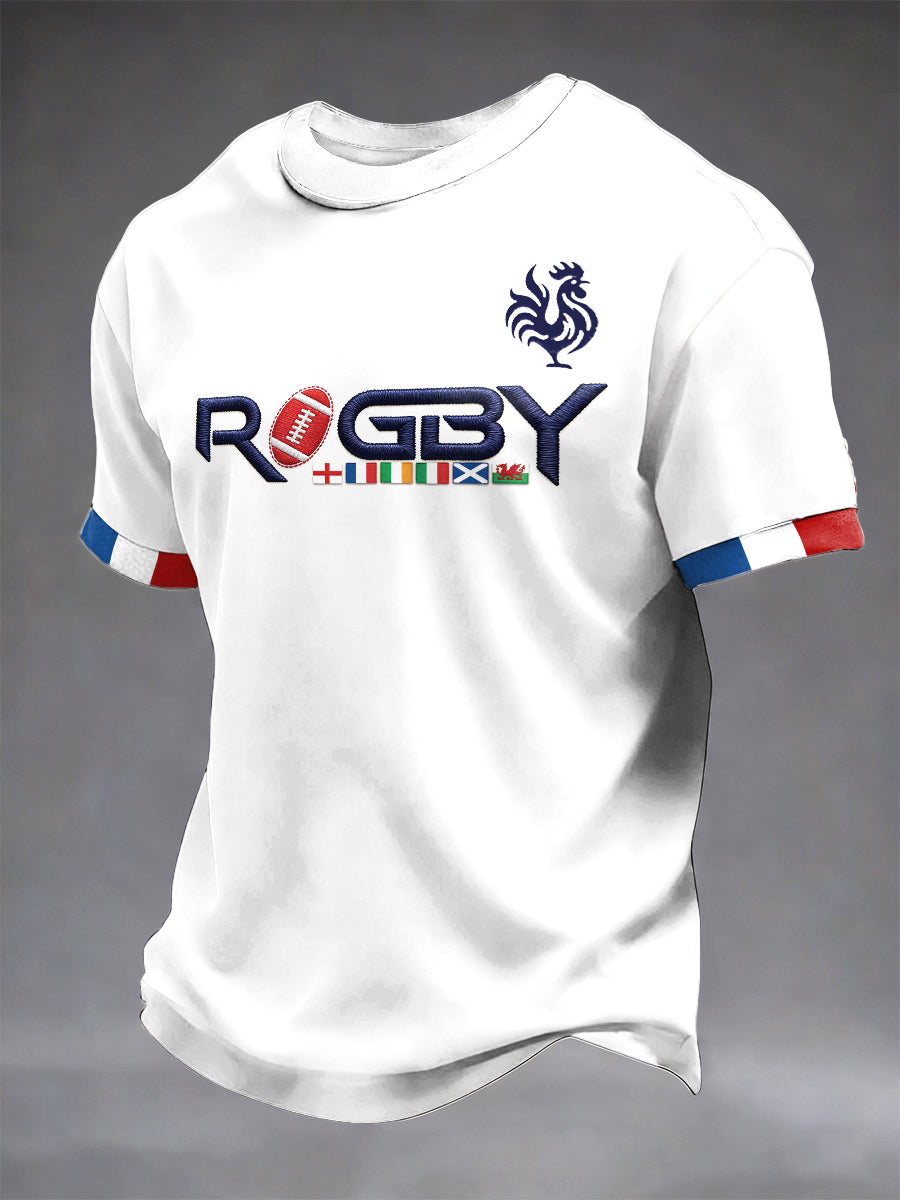 T-shirt minimaliste décontracté imprimé French Rugby Six Nations pour homme