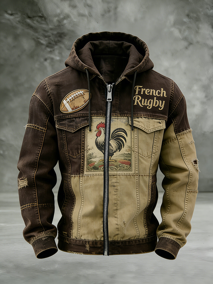 Veste à capuche décontractée rétro de rugby français