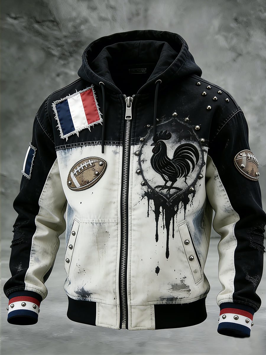Veste à capuche décontractée rétro de rugby français