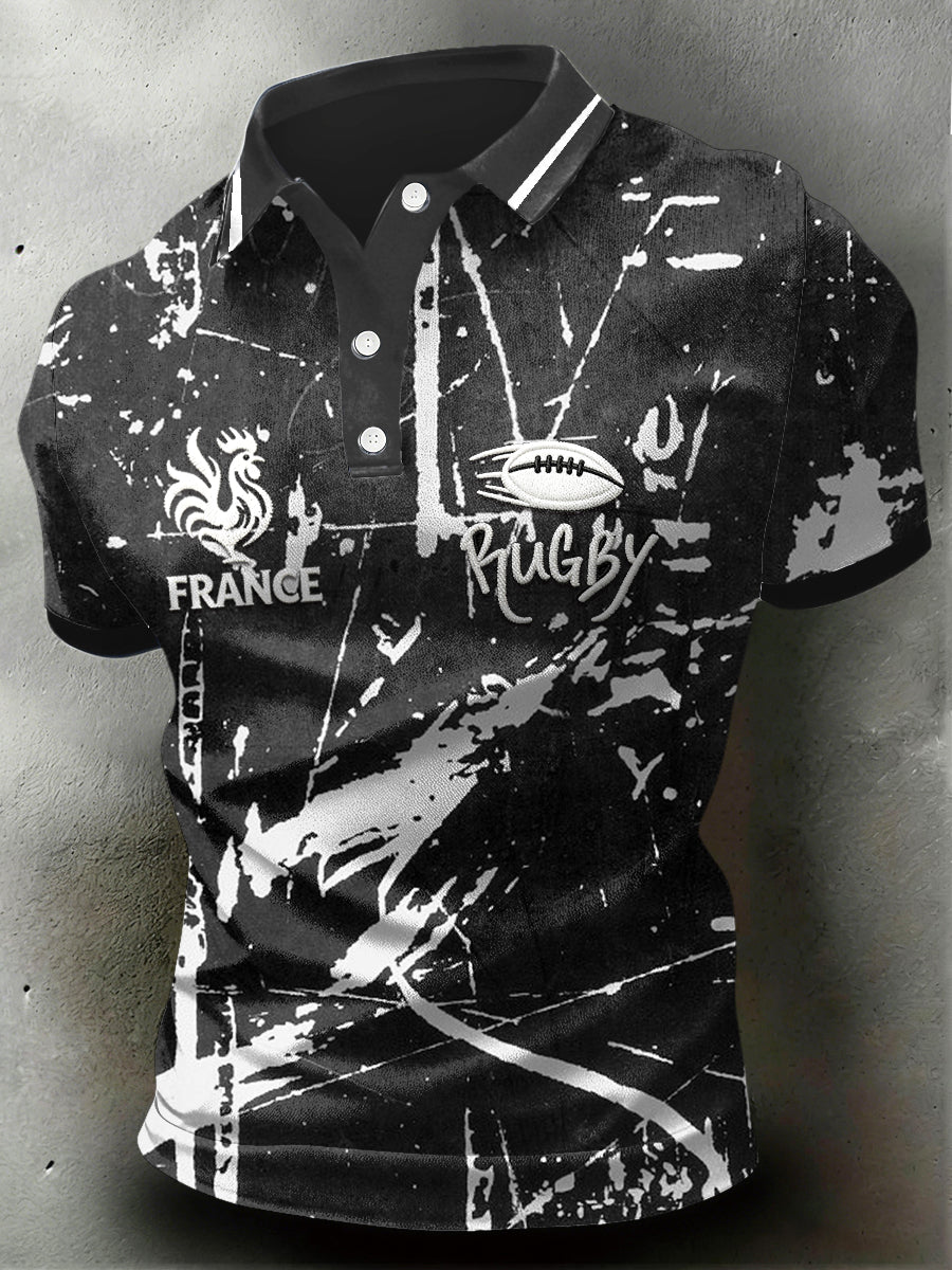 Polo de sport décontracté à imprimé rugby français pour hommes