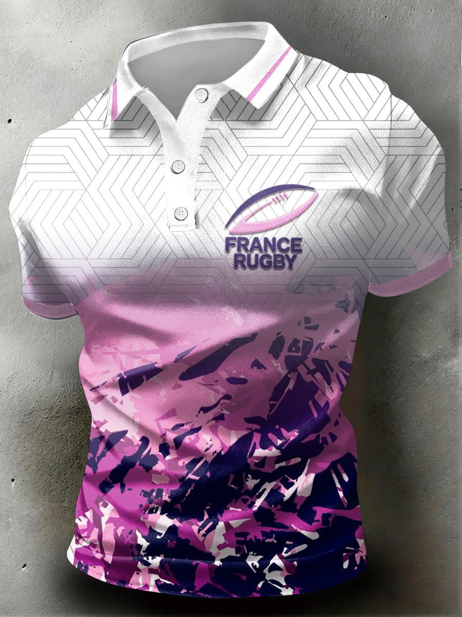 Polo de sport professionnel dégradé à imprimé rugby français pour homme
