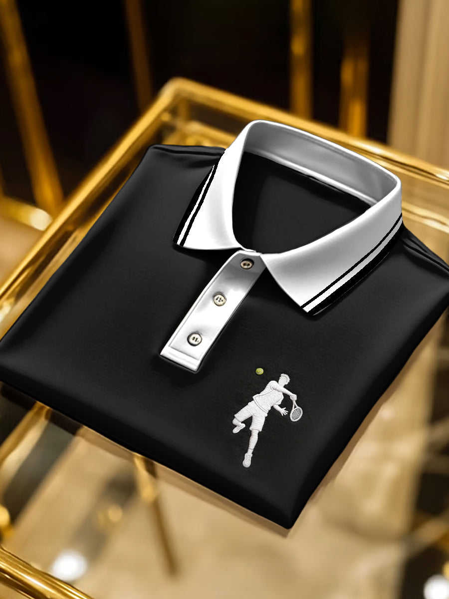 Polo noir décontracté et professionnel pour homme, imprimé tennis français