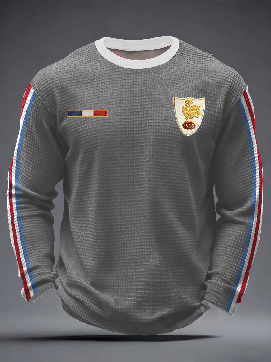 T-shirt à manches longues en gaufre pour hommes, équipe de France de rugby
