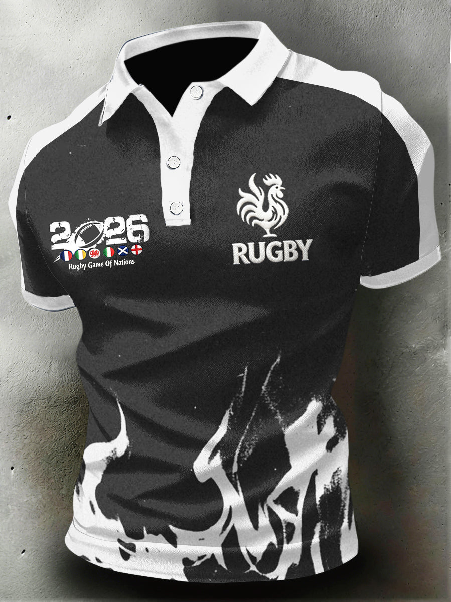 Polo de soutien pour hommes, motif patchwork, Tournoi des Six Nations de rugby