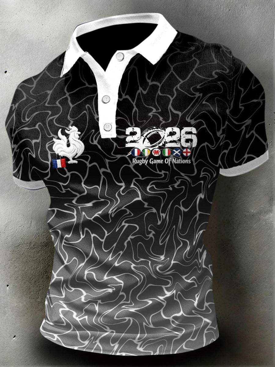 Maillot polo décontracté pour homme, rugby français, Tournoi des Six Nations, imprimé dégradé