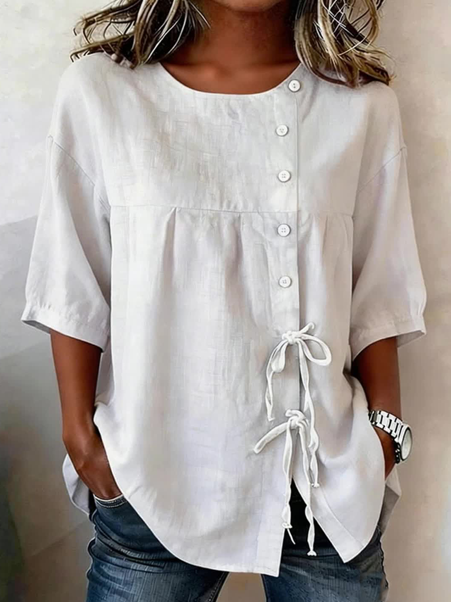 Chemise Femme Boutonnée Et Lacée En Mélange De Lin